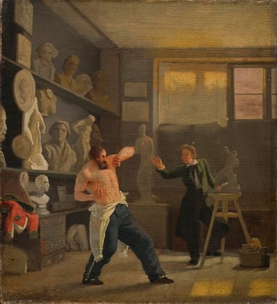 A Sculptor in His Studio Working from the Life. The Medallist Christen Christensen. by Wilhelm Bendz